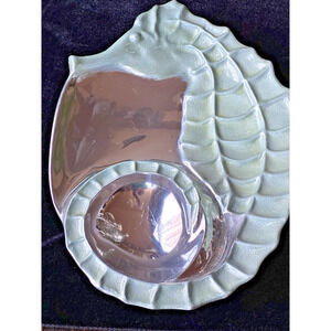 Mariposa Aqua Silver Seahorse Serving Tray Platter Coastal Nautical Platter
